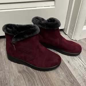 Burgundy Faux Fur-Lined Ankle Boots